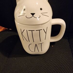 Rae Dunn Ceramic Cat Treat Canister in White with Black Face Details